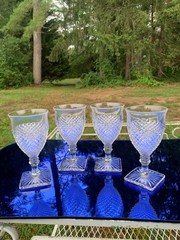 Westmoreland English Hobnail Set 4 Water Goblets 8 oz 6.25″ Tall Square Base WOW