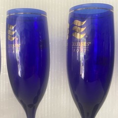 Vintage Libbey Cobalt Blue Glass Champagne Flutes Barware, Set of 4