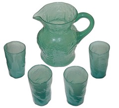 Morgantown #1933 El Mexicano Seaweed (Clambroth Green) Pitcher / 4 #802 Tumblers