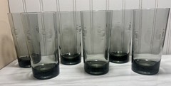 Smoke Glass Geometric Etched Design MCM Tumblers- set of 6