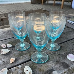Vintage Bryce Glass Mode Cerulean Blue Mid-century Water Wine Ice Tea Glasses