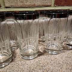 MCM .5″ Silver Rim Etched Cut High Ball Glasses Set Of 8 «Madmen» Barware Thorpe