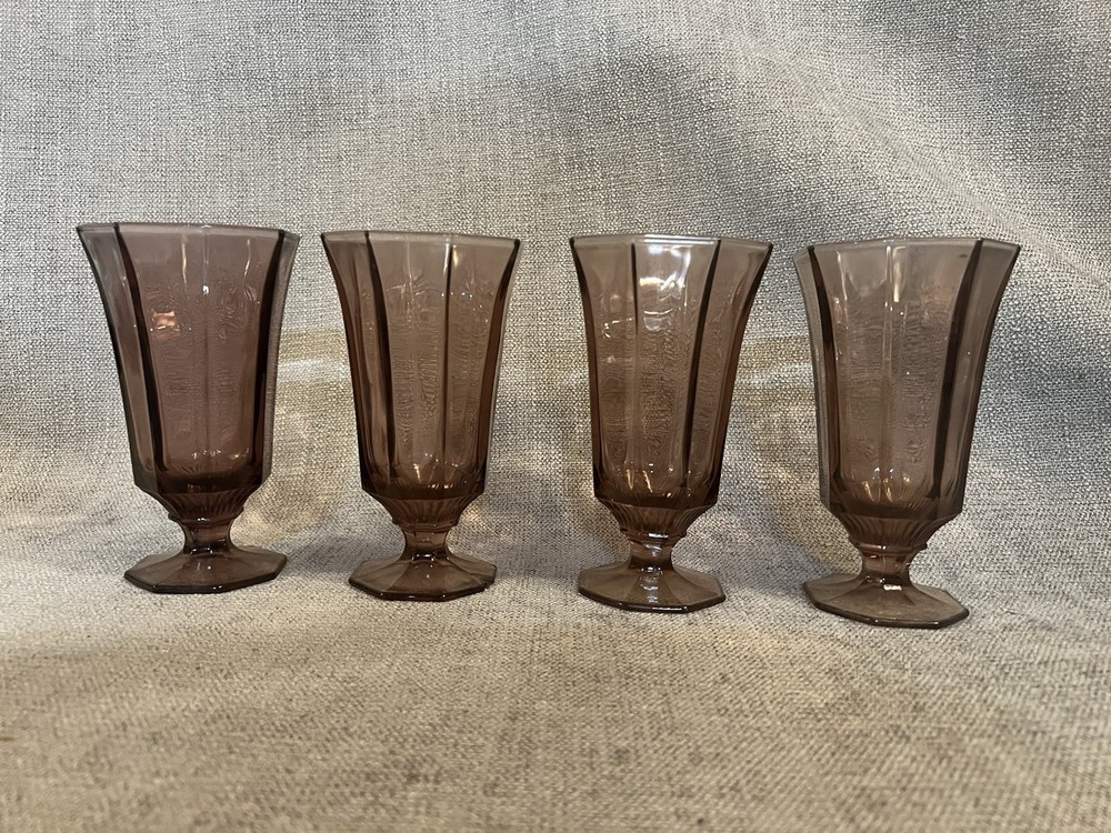 4 Vintage Independance Glassware Octagonal Ice tea Glasses In Tawny Brown