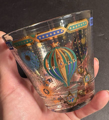 MCM Barware Georges Briard Rocks Glass Hot Air Balloon Fancy Free 22k Accents