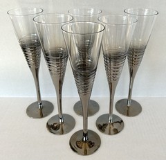 Mid Century Champagne Toasting Glasses 10 3/4″ Silver Fade Set Of 6