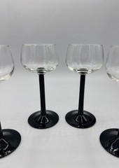 Vintage Luminarc Domino Wine Glasses Goblets — MCM Black Stem — Set of 4 France