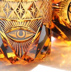 Vintage Amber Hand-Cut Edo Kiriko Crystal Whiskey Tumbler Heavy Base Bar Glass