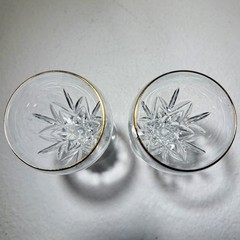 Set of 2 Mikasa Orion Gold Crystal Wine Goblets 7.75″ Gold Rim Vintage EUC