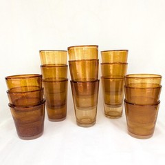 Rare Vintage MCM Hand Blown Amber Rim Bubble Glass Tumbler/Water – Set Of 15