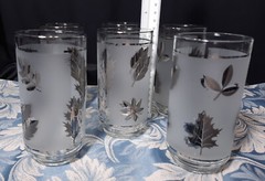 6 Vintage Frosted Silver Leaf Mid-Century Vintage Tumbler Glasses Set