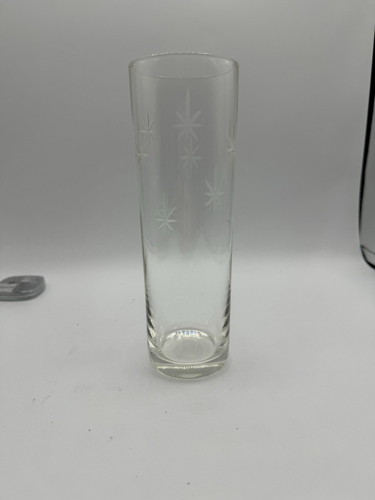 1 Atomic Starburst MCM Quartex 7″ H Collins/Zombie/Ice Tea Etched Glasses ONLY 1