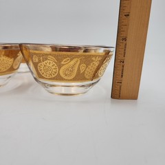 Vtg Set Of 4 Signed Culver 22k Gold Glass Fruit/Snack Bowls Florentine Pattern