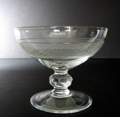 5 Antique Crystal Sherbets Champagne Glasses Gray Cut Lattice Diamond Knob Stem
