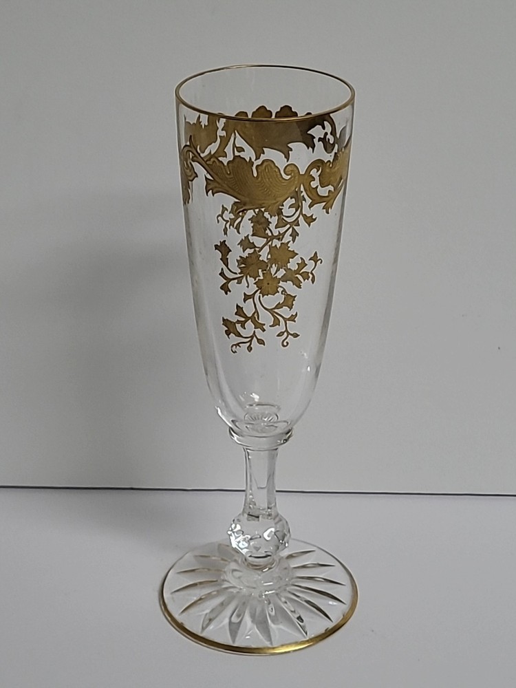 Antique St Louis Crystal Gold Encrusted Gilt Decorated Massenet Toasting Flute
