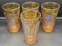 4 Vintage Indiana Glass Harvest Grape Marigold Carnival Tumblers/Water Glasses