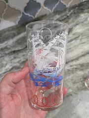 Pair Vintage Libbey ? Nautical Boat Ship Tumbler Drink Glasses Red Rope Border