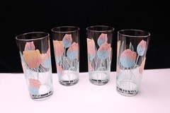 MCM CULVER 4 Tulip Glass Tall Cooler Tumblers Hand Silk Screened