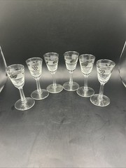 Libbey Silver Foliage Leaf Frosted Set Of 6 Cordial Liqueur Glasses 4 1/4” VTG