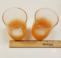Vintage 50s 60s Blendo Frosted Ombre Orange Pitcher and 2 Glasses w/ Gold Rims