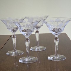 Morgantown Glass «Mayfair» Etched Champagne Glasses Set of 4 Art Nouveau Style