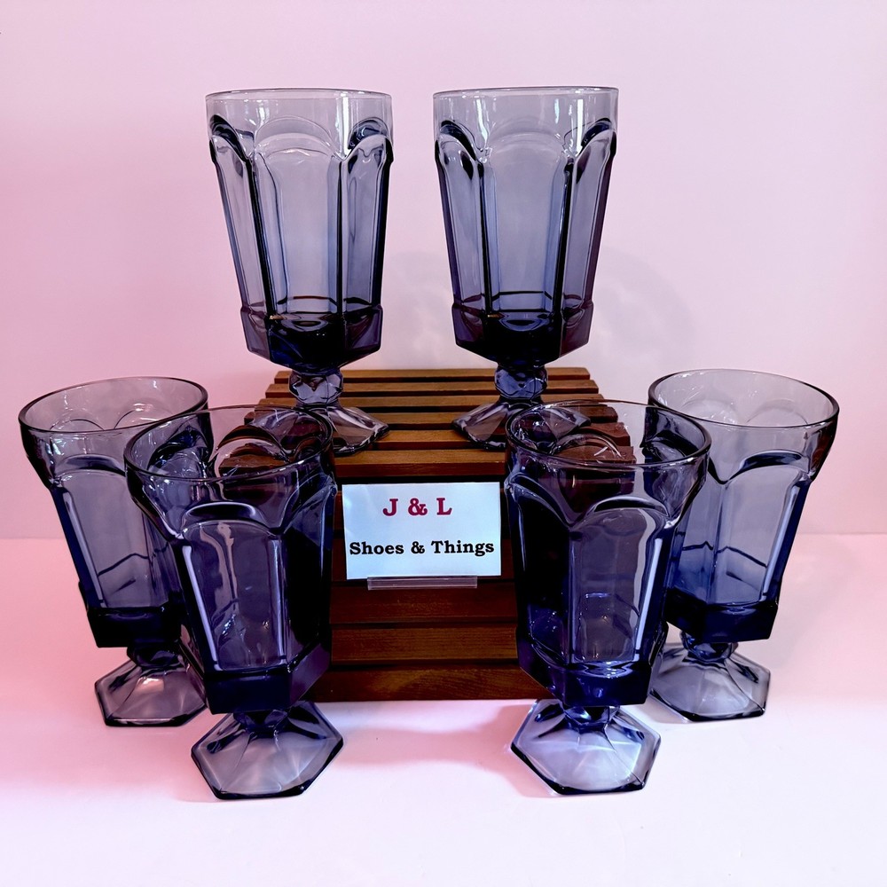 Vintage Fostoria Virginia Dark Blue Set Of 6 Iced Tea Goblets 6 7/8” EUC