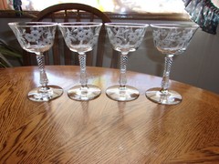 Champagne 6 Oz Rock Sharpe Debut Etched Floral Cut Blown Fancy Stem – Set of 4