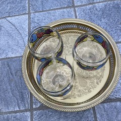 3 Vtg 70s Roly Poly Stained Glass Cocktail Glasses Berries Mid-Century Libbey 3″