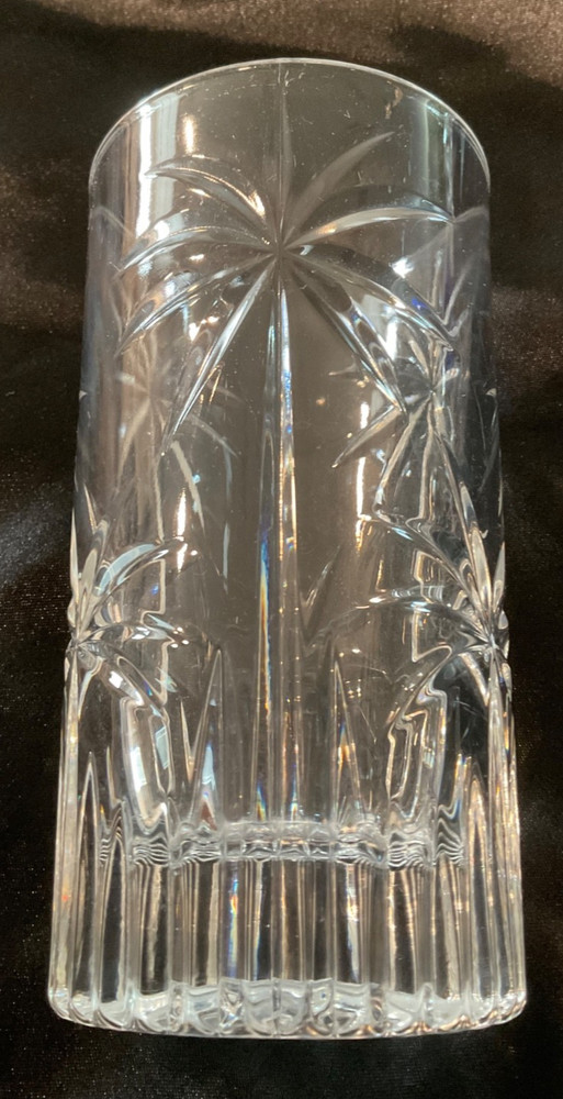 (1) Godinger Palm Highball Glass w/ Cut Palm Tree Pattern 5.5” Heavy