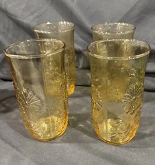 Vintage Anchor Hocking Spring Song Daisy Amber Gold Glass Tumbler Set Of 4