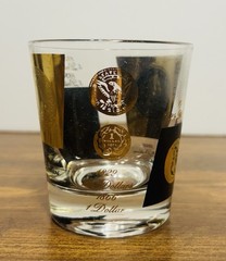 Vintage MCM 1960s Black & 22 Karat Gold Coin Lowball Glasses by Cera (Set Of 5)