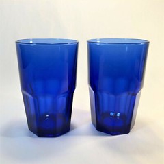 2 Crisa Libbey Boston Cobalt Blue Coolers Paneled Highball Tumblers 5 3/16″ Tall