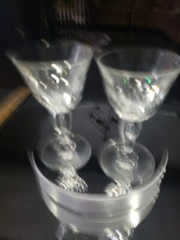 Wine / Cocktail Glasses Antique crystal Bubble stem Flute panel cut thumbprints