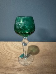 Vintage German Bohemian Green Mini Wine Crystal Glass 5 inches
