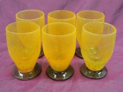 6 Vintage Daum Nancy France Art Deco Orange & purple footed cordials glasses 3″
