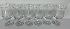 6 Libbey Christmas Wine Glasses White Holly Berry and Leaves Gold Rim 6.5″