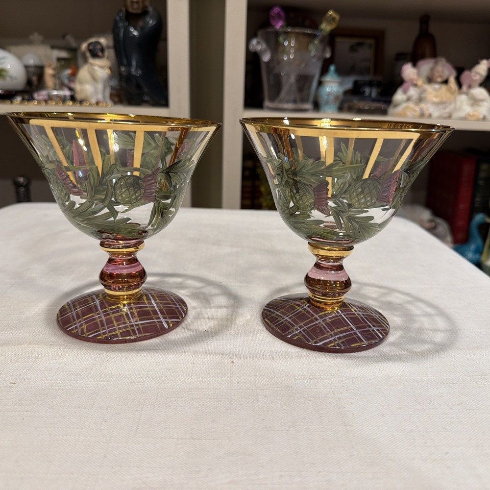 MacKenzie Childs Thistle Circus Sherbert Sorbet Champagne Glasses Set of 2