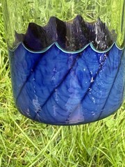 Vintage Black Sheep Studio Art Glass Tumbler 1991 Leslie Wilton Blue Wave Optic
