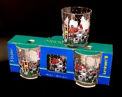 4- 10 1/2 oz VTG Luminarc D’Arques Dublin Christmas Holiday Snow Village Glasses