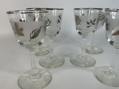 Vintage Libbey Frosted Silver Leaf Set of 6 Wine Glasses 5 3/4″ H. 4 oz Capacity