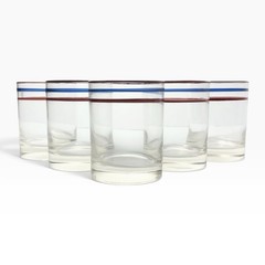 5 Vintage Anchor Hocking Blue & White Striped Cocktail Tumbler Glasses 4” 14oz
