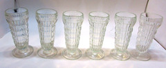 Set 6 Old 1930s Jeannette Glass Antique 5.5″ Vertical Rib Pedestal Juice Glasses