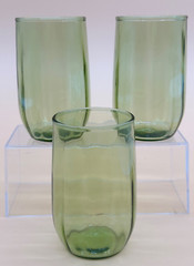 Vintage Green Juice Glasses Ribbed Optic Inner Ribbed Approx 3.5″ Set of 3 MCM