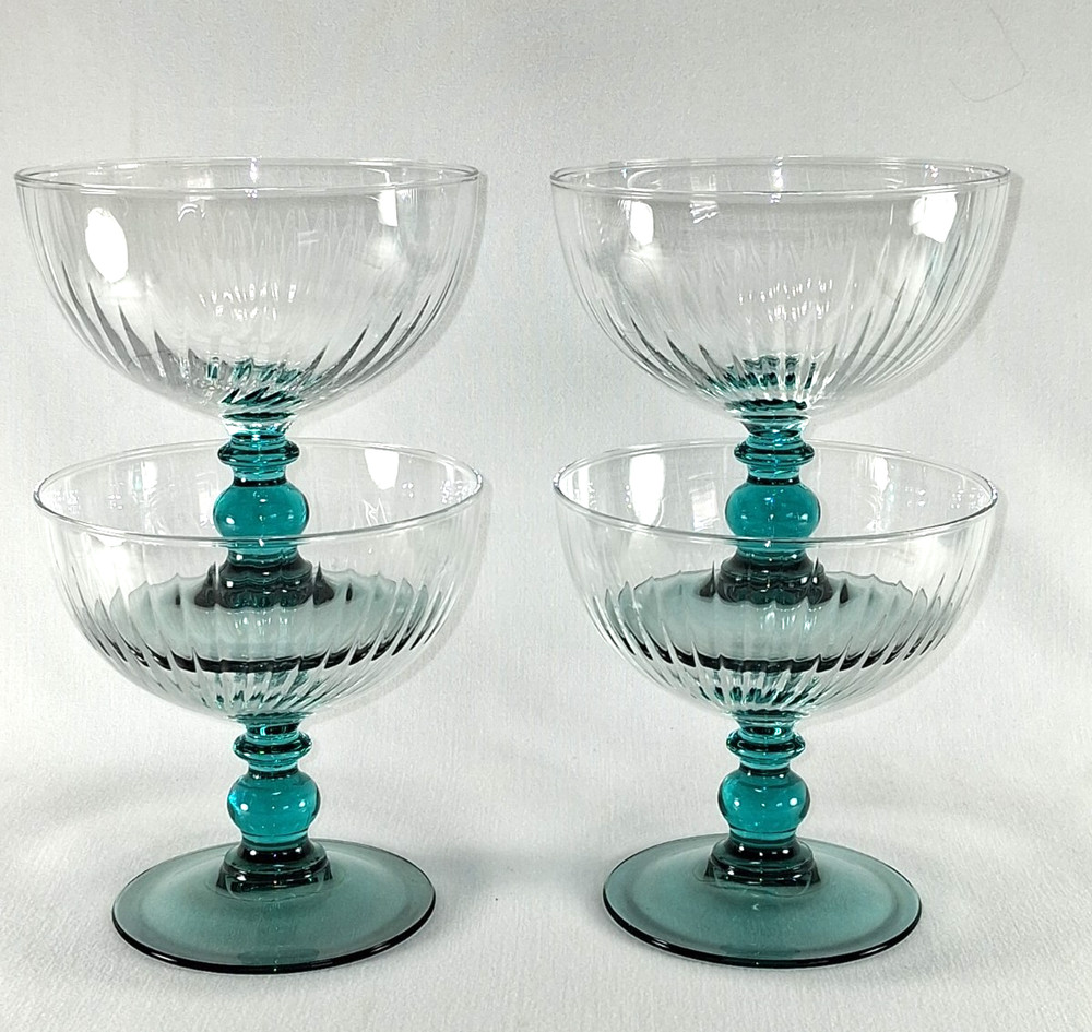 Cristal D’Arques Luminarc Country Manor Turquoise Champagne Sherbet Glasses ~4~