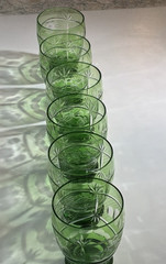 RARE!! Bohemian Green Cut to Clear Glass Low Ball Rocks Whiskey Tumbler Set of 6