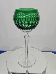 8-1/4″ Wine Hock Goblet Glass, Green Cut to clear Crystal Crown Emerald wedgwood