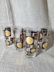 VTG Cera Coins Around the World 22K Gold Highball Glasses Set 4 MCM Barware