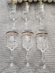 Vintage Royal Crystal Rock Impero Gold Rim Lead Crystal Goblets Glasses Set of 6