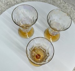 Vtg Fostoria Loop Optic Footed Tumbler Glasses EUC MCM Glass Set Of 3 Retro