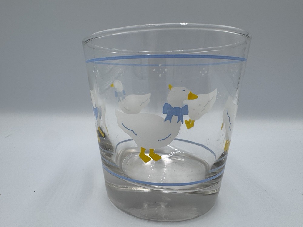 Vintage COUNTRY GOOSE Old Fashioned Glass Tumbler White Blue Bow Cottagecore