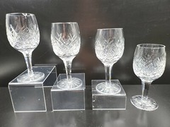 4 Astral Diane Wine Glasses Set 6″ Crystal Criss Cross Cut Etched Facet Stem Lot